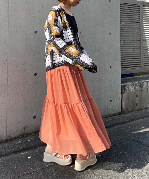 archives（アルシーヴ）の「シフォン楊柳ティアードスカート（スカート・レディース・ブラック/グリーン/アイボリー/ピンクベージュ・MEDIUM）」の9枚目の写真