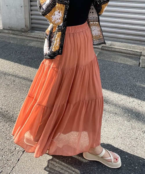 archives（アルシーヴ）の「シフォン楊柳ティアードスカート（スカート・レディース・ブラック/グリーン/アイボリー/ピンクベージュ・MEDIUM）」の10枚目の写真