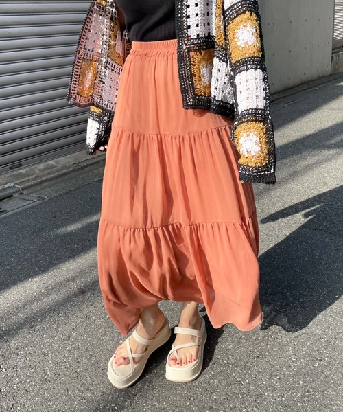 archives（アルシーヴ）の「シフォン楊柳ティアードスカート（スカート・レディース・ブラック/グリーン/アイボリー/ピンクベージュ・MEDIUM）」の12枚目の写真