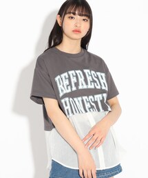 ◆透けストライプレイヤード風Tシャツ