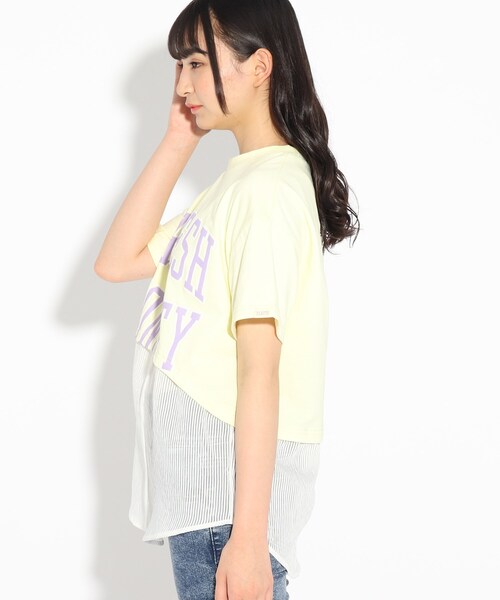 PINK-latte（ピンクラテ）の「◆透けストライプレイヤード風Tシャツ（Tシャツ/カットソー・キッズ・ピンク系/チャコールグレー/オフホワイト/レモンイエロー・15 /14/16）」の6枚目の写真