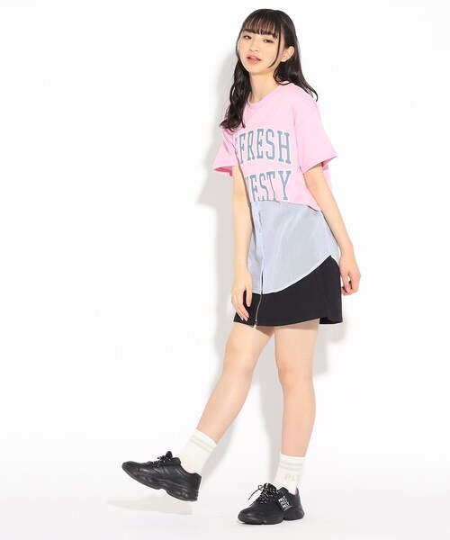 PINK-latte（ピンクラテ）の「◆透けストライプレイヤード風Tシャツ（Tシャツ/カットソー・キッズ・ピンク系/チャコールグレー/オフホワイト/レモンイエロー・15 /14/16）」の17枚目の写真