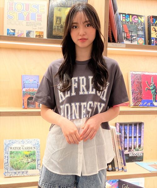 PINK-latte（ピンクラテ）の「◆透けストライプレイヤード風Tシャツ（Tシャツ/カットソー・キッズ・ピンク系/チャコールグレー/オフホワイト/レモンイエロー・15 /14/16）」の22枚目の写真