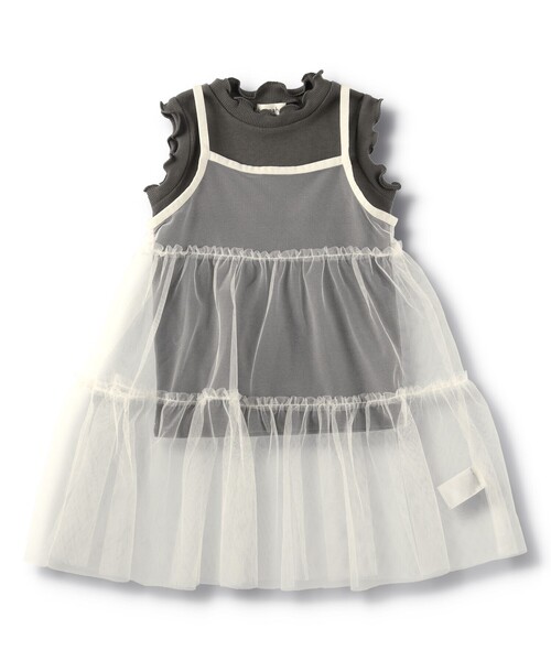 BRANSHES（ブランシェス）の「Tシャツ×チュールキャミソールセット（Tシャツ/カットソー・キッズ・チャコールグレー/オフホワイト・120/150/90/110/100/130/140）」の16枚目の写真