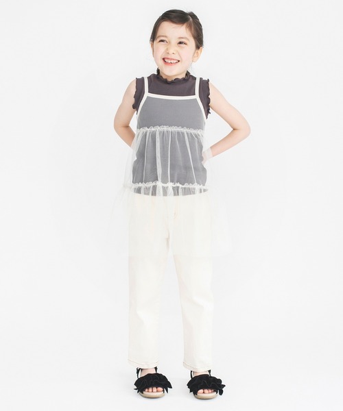BRANSHES（ブランシェス）の「Tシャツ×チュールキャミソールセット（Tシャツ/カットソー・キッズ・チャコールグレー/オフホワイト・120/150/90/110/100/130/140）」の14枚目の写真