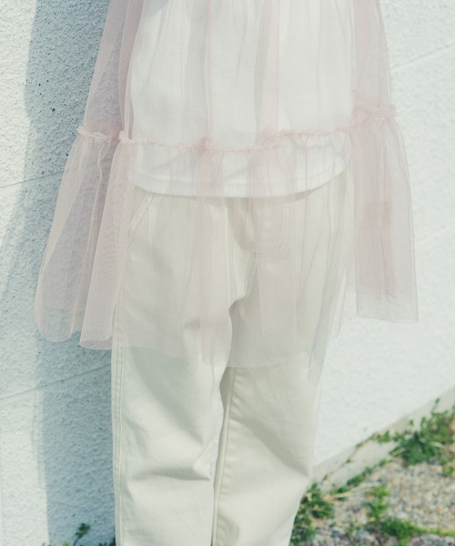 BRANSHES（ブランシェス）の「Tシャツ×チュールキャミソールセット（Tシャツ/カットソー・キッズ・チャコールグレー/オフホワイト・120/150/90/110/100/130/140）」の4枚目の写真