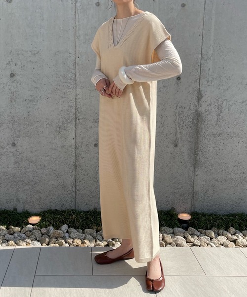 select MOCA by misato（セレクトモカバイミサト）の「2022 SS ケーブル編みニット2WAYワンピース（ワンピース・レディース・ブラック/カーキ/アイボリー・FREE）」の4枚目の写真