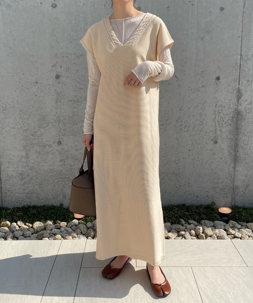 select MOCA by misato（セレクトモカバイミサト）の「2022 SS ケーブル編みニット2WAYワンピース（ワンピース・レディース・ブラック/カーキ/アイボリー・FREE）」の11枚目の写真