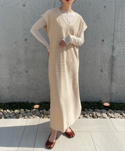 select MOCA by misato（セレクトモカバイミサト）の「2022 SS ケーブル編みニット2WAYワンピース（ワンピース・レディース・ブラック/カーキ/アイボリー・FREE）」の9枚目の写真