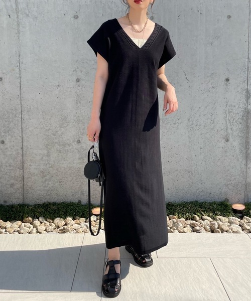 select MOCA by misato（セレクトモカバイミサト）の「2022 SS ケーブル編みニット2WAYワンピース（ワンピース・レディース・ブラック/カーキ/アイボリー・FREE）」の5枚目の写真