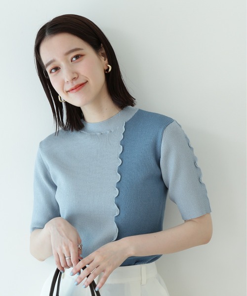 N.(N. Natural Beauty Basic)(エヌエヌナチュラルビューティーベーシック)の「◆バイカラーメローニット(ニット/セーター・レディース・ホワイト系その他/ベージュ系その他/ブルー系その他・MEDIUM)」の3枚目の写真