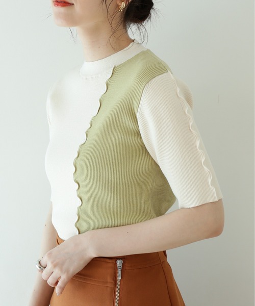 N.(N. Natural Beauty Basic)(エヌエヌナチュラルビューティーベーシック)の「◆バイカラーメローニット(ニット/セーター・レディース・ホワイト系その他/ベージュ系その他/ブルー系その他・MEDIUM)」の9枚目の写真