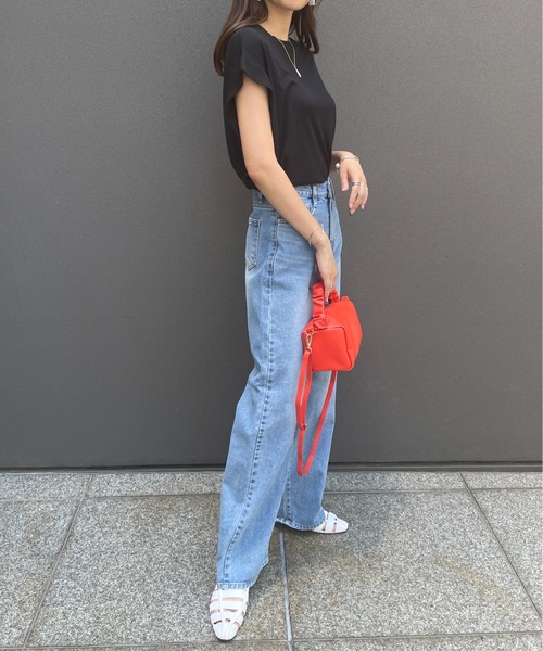 StyleSea（スタイルシー）の「ブリーチデニムストレートワイドパンツ（デニムパンツ・レディース・ライトブルー・FREE）」の5枚目の写真