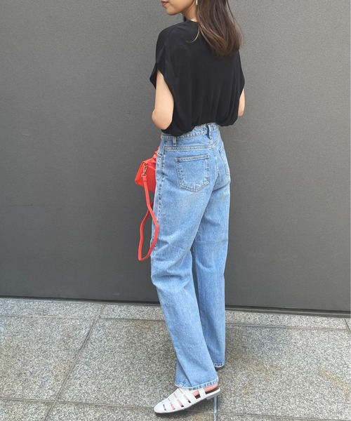 StyleSea（スタイルシー）の「ブリーチデニムストレートワイドパンツ（デニムパンツ・レディース・ライトブルー・FREE）」の9枚目の写真