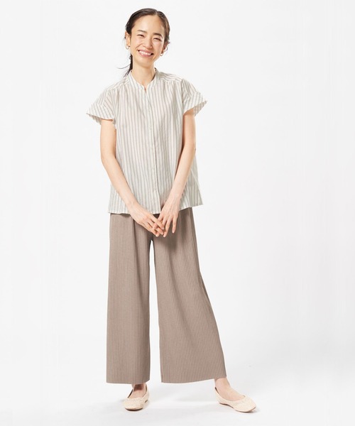 TOKYO SHIRTS(トウキョウシャツ)の「フレンチスリーブ ヘンリーネックブラウス(シャツ/ブラウス・レディース・ライトベージュ/ダークオレンジ・M/L/LL)」の2枚目の写真