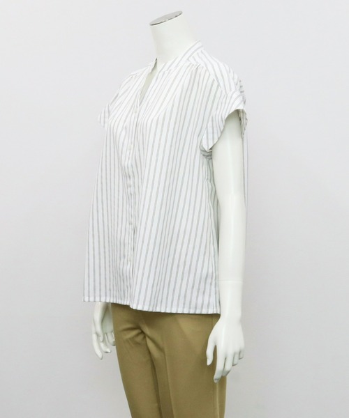 TOKYO SHIRTS(トウキョウシャツ)の「フレンチスリーブ ヘンリーネックブラウス(シャツ/ブラウス・レディース・ライトベージュ/ダークオレンジ・M/L/LL)」の8枚目の写真