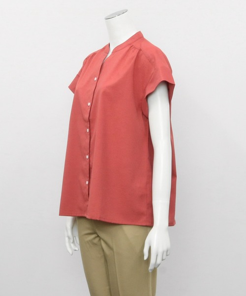 TOKYO SHIRTS(トウキョウシャツ)の「フレンチスリーブ ヘンリーネックブラウス(シャツ/ブラウス・レディース・ライトベージュ/ダークオレンジ・M/L/LL)」の10枚目の写真