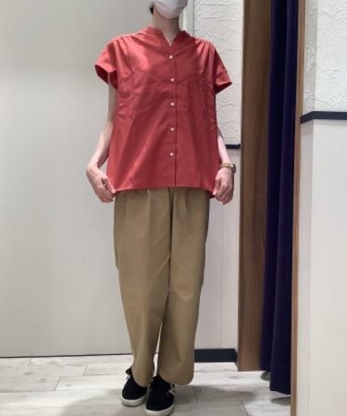 TOKYO SHIRTS(トウキョウシャツ)の「フレンチスリーブ ヘンリーネックブラウス(シャツ/ブラウス・レディース・ライトベージュ/ダークオレンジ・M/L/LL)」の16枚目の写真