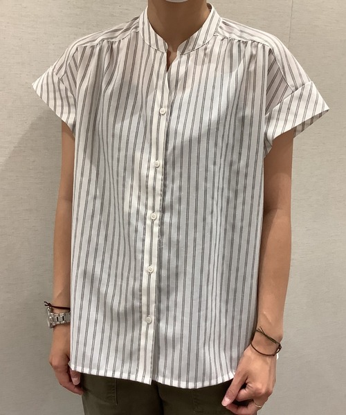 TOKYO SHIRTS(トウキョウシャツ)の「フレンチスリーブ ヘンリーネックブラウス(シャツ/ブラウス・レディース・ライトベージュ/ダークオレンジ・M/L/LL)」の13枚目の写真