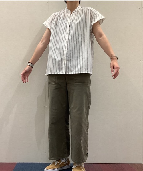 TOKYO SHIRTS(トウキョウシャツ)の「フレンチスリーブ ヘンリーネックブラウス(シャツ/ブラウス・レディース・ライトベージュ/ダークオレンジ・M/L/LL)」の14枚目の写真
