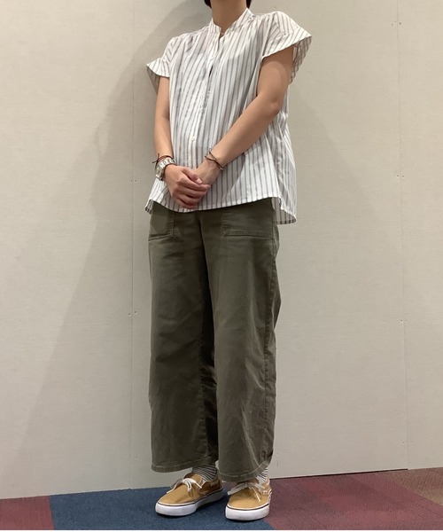 TOKYO SHIRTS(トウキョウシャツ)の「フレンチスリーブ ヘンリーネックブラウス(シャツ/ブラウス・レディース・ライトベージュ/ダークオレンジ・M/L/LL)」の15枚目の写真