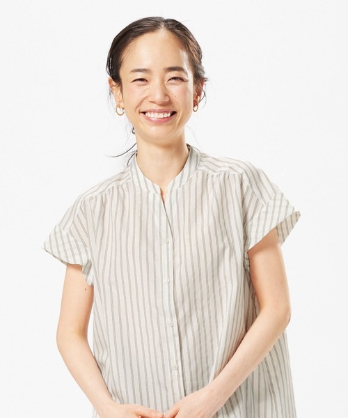 TOKYO SHIRTS(トウキョウシャツ)の「フレンチスリーブ ヘンリーネックブラウス(シャツ/ブラウス・レディース・ライトベージュ/ダークオレンジ・M/L/LL)」の11枚目の写真