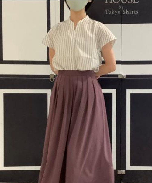 TOKYO SHIRTS(トウキョウシャツ)の「フレンチスリーブ ヘンリーネックブラウス(シャツ/ブラウス・レディース・ライトベージュ/ダークオレンジ・M/L/LL)」の12枚目の写真