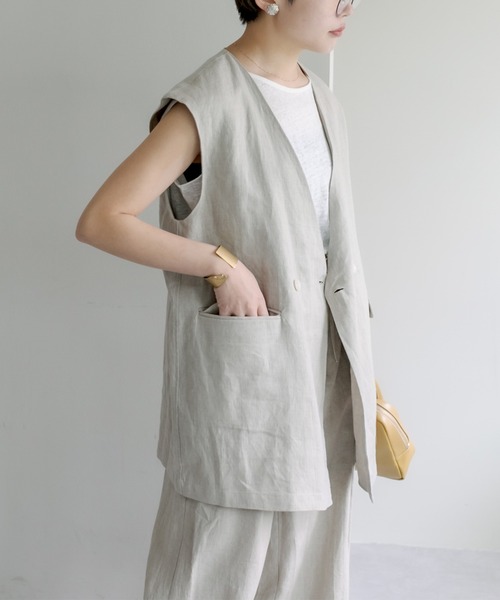 PUAL CE CIN（ピュアルセシン）の「リネン／麻キャンバスジレベスト（ベスト・レディース・ブラック/ナチュラル・FREE）」の5枚目の写真