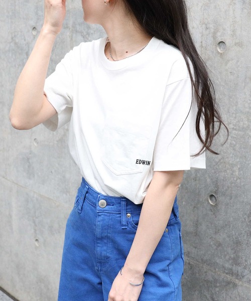 EDWIN(エドウィン)の「【EDWIN】ポケットTシャツ(Tシャツ/カットソー・レディース・ホワイト・M/L)」の1枚目の写真
