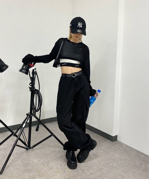 WHO'S WHO gallery（フーズフーギャラリー）の「ニットソーショートトップス（Tシャツ/カットソー・レディース・ブラック/サックスブルー/アイボリー・FREE）」の8枚目の写真