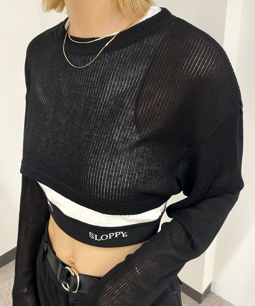 WHO'S WHO gallery（フーズフーギャラリー）の「ニットソーショートトップス（Tシャツ/カットソー・レディース・ブラック/サックスブルー/アイボリー・FREE）」の6枚目の写真