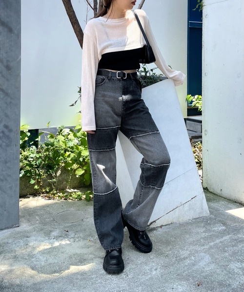 WHO'S WHO gallery（フーズフーギャラリー）の「ニットソーショートトップス（Tシャツ/カットソー・レディース・ブラック/サックスブルー/アイボリー・FREE）」の12枚目の写真