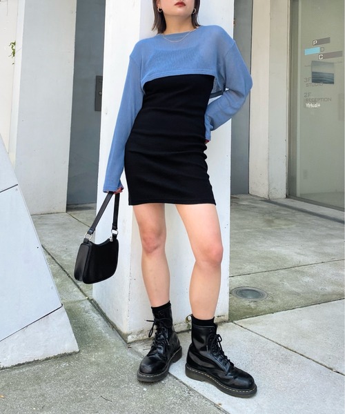 WHO'S WHO gallery（フーズフーギャラリー）の「ニットソーショートトップス（Tシャツ/カットソー・レディース・ブラック/サックスブルー/アイボリー・FREE）」の9枚目の写真