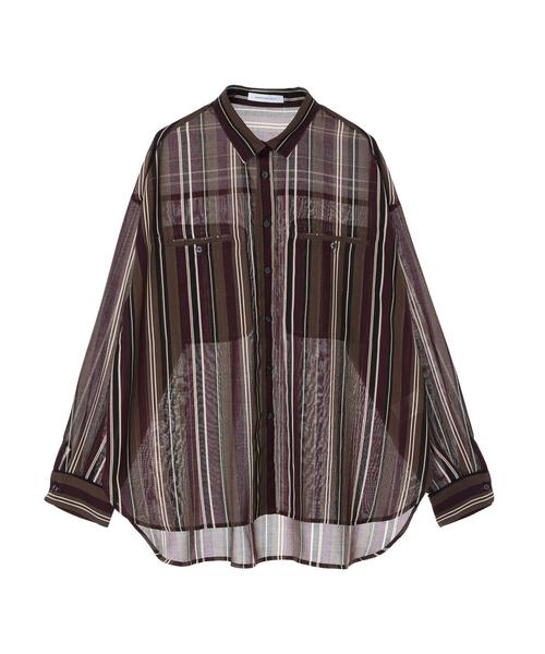 AMERICAN HOLIC（アメリカンホリック）の「シアーストライプシャツ（シャツ/ブラウス・レディース・ブラウン/キャメル・FREE）」の3枚目の写真
