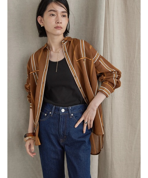 AMERICAN HOLIC（アメリカンホリック）の「シアーストライプシャツ（シャツ/ブラウス・レディース・ブラウン/キャメル・FREE）」の13枚目の写真