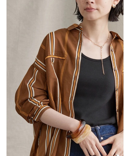 AMERICAN HOLIC（アメリカンホリック）の「シアーストライプシャツ（シャツ/ブラウス・レディース・ブラウン/キャメル・FREE）」の17枚目の写真