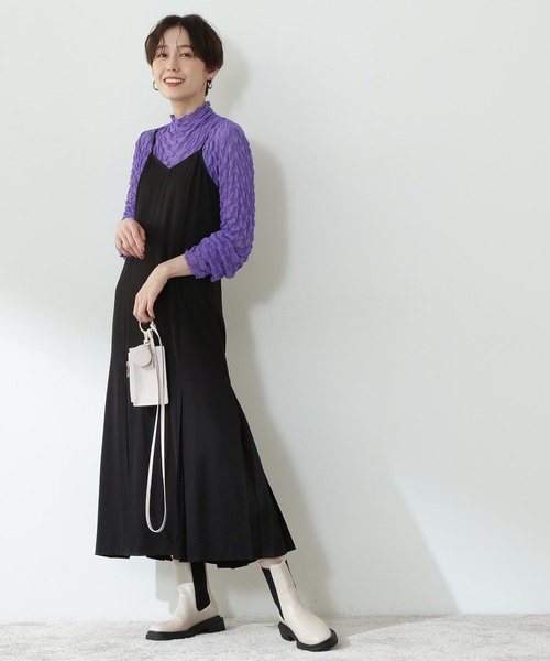 N.（N. Natural Beauty Basic）（エヌエヌナチュラルビューティーベーシック）の「【松井愛莉さん着用】◆シアーウェーブカットソー（Tシャツ/カットソー・レディース・ブラック/パープル/オフホワイト/マスタード・MEDIUM）」の8枚目の写真