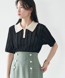 earth music&ecology | 透かし柄ポロ衿ニット(ニット/セーター)