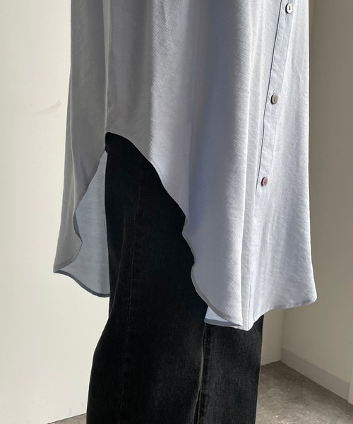 DouDou(ドゥドゥ)の「【WEB限定】 バンドカラーロングシャツ(シャツ/ブラウス・レディース・オフホワイト/ブラック/サックスブルー・FREE)」の16枚目の写真