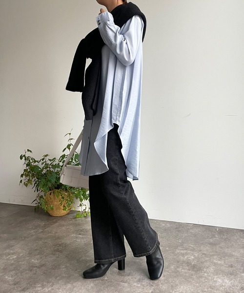 DouDou(ドゥドゥ)の「【WEB限定】 バンドカラーロングシャツ(シャツ/ブラウス・レディース・オフホワイト/ブラック/サックスブルー・FREE)」の10枚目の写真