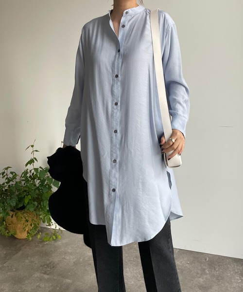 DouDou(ドゥドゥ)の「【WEB限定】 バンドカラーロングシャツ(シャツ/ブラウス・レディース・オフホワイト/ブラック/サックスブルー・FREE)」の19枚目の写真