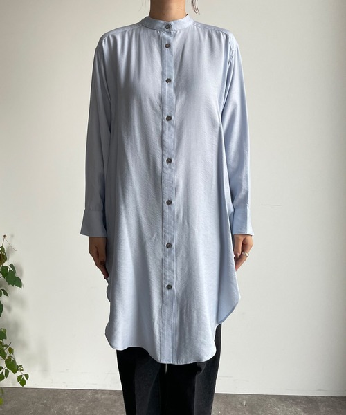 DouDou(ドゥドゥ)の「【WEB限定】 バンドカラーロングシャツ(シャツ/ブラウス・レディース・オフホワイト/ブラック/サックスブルー・FREE)」の15枚目の写真