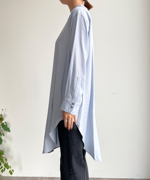 DouDou(ドゥドゥ)の「【WEB限定】 バンドカラーロングシャツ(シャツ/ブラウス・レディース・オフホワイト/ブラック/サックスブルー・FREE)」の11枚目の写真