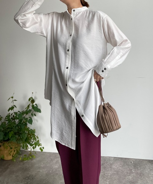 DouDou(ドゥドゥ)の「【WEB限定】 バンドカラーロングシャツ(シャツ/ブラウス・レディース・オフホワイト/ブラック/サックスブルー・FREE)」の13枚目の写真