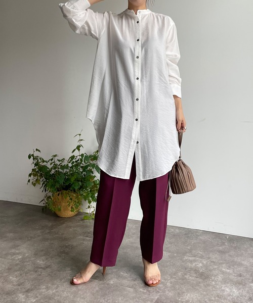 DouDou(ドゥドゥ)の「【WEB限定】 バンドカラーロングシャツ(シャツ/ブラウス・レディース・オフホワイト/ブラック/サックスブルー・FREE)」の12枚目の写真