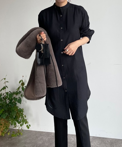 DouDou(ドゥドゥ)の「【WEB限定】 バンドカラーロングシャツ(シャツ/ブラウス・レディース・オフホワイト/ブラック/サックスブルー・FREE)」の18枚目の写真