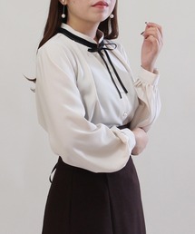 グログランリボン配色ブラウス