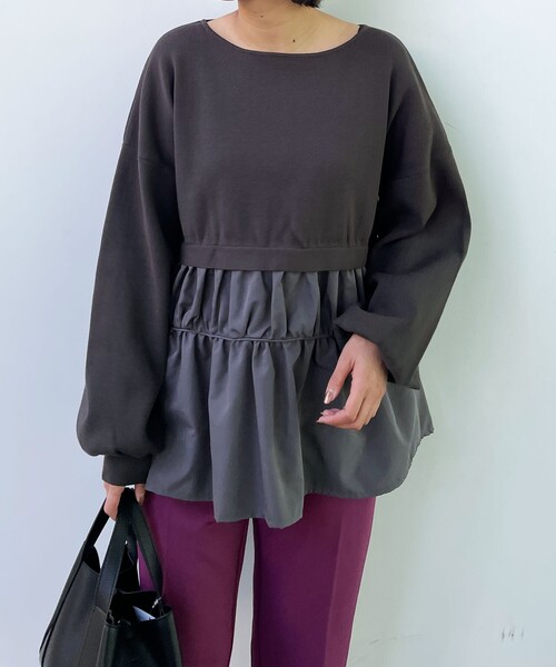 OPAQUE.CLIP（オペークドットクリップ）の「◆【C】ドッキングペプラムニット（チュニック・レディース・グリーン/ブラック/チャコールグレー・38/40/36）」の6枚目の写真