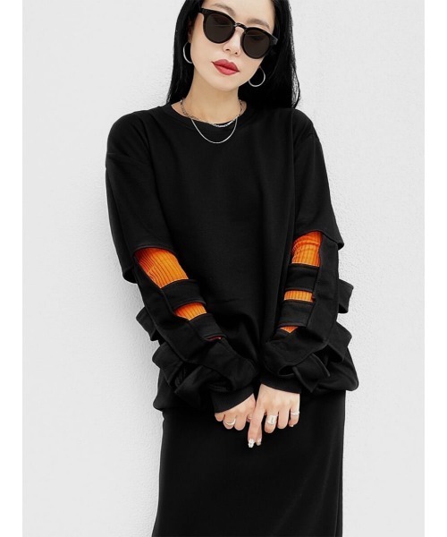 LVEU.(ラブユ.)の「Design sleeve sweat / デザインスリーブスウェット(Ai select)(スウェット・レディース・ブラック・FREE)」の1枚目の写真
