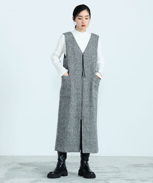 fredy emue（フレディエミュ）の「ツィードジャンスカ＋ジレ（ワンピース・レディース・ブラック/ベージュ・38/36）」の3枚目の写真